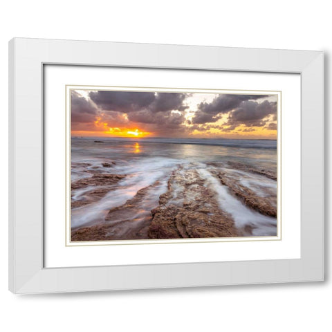 Sunset over Palmachim beach, Israel White Modern Wood Framed Art Print with Double Matting by Frank, Assaf