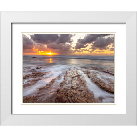 Sunset over Palmachim beach, Israel White Modern Wood Framed Art Print with Double Matting by Frank, Assaf