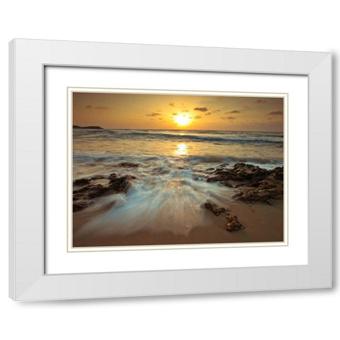 Sunset over Palmachim beach, Israel White Modern Wood Framed Art Print with Double Matting by Frank, Assaf
