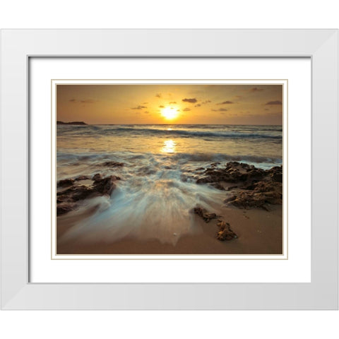 Sunset over Palmachim beach, Israel White Modern Wood Framed Art Print with Double Matting by Frank, Assaf