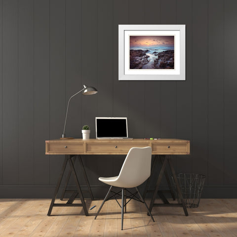 Sunset over Palmachim beach, Israel White Modern Wood Framed Art Print with Double Matting by Frank, Assaf