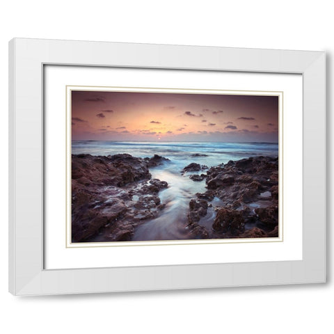 Sunset over Palmachim beach, Israel White Modern Wood Framed Art Print with Double Matting by Frank, Assaf