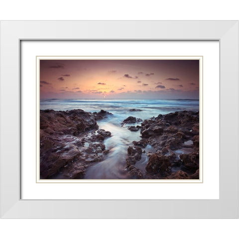 Sunset over Palmachim beach, Israel White Modern Wood Framed Art Print with Double Matting by Frank, Assaf