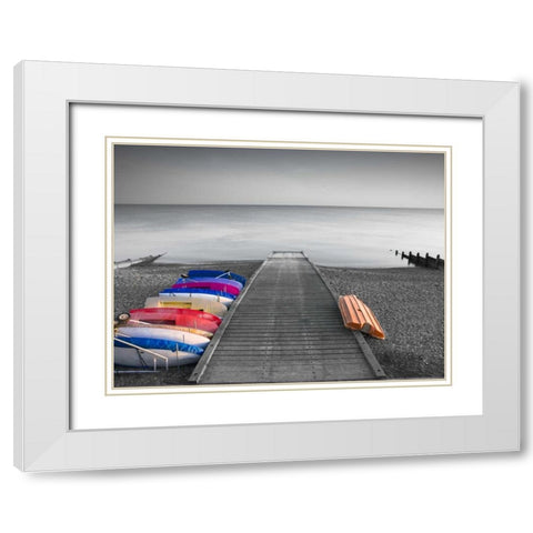 Kayaks on the side of pier White Modern Wood Framed Art Print with Double Matting by Frank, Assaf