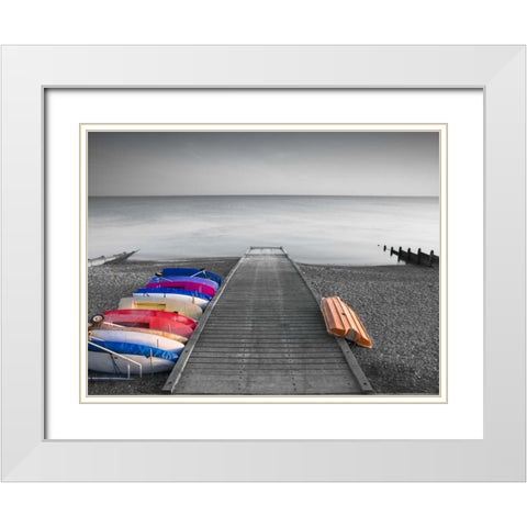 Kayaks on the side of pier White Modern Wood Framed Art Print with Double Matting by Frank, Assaf