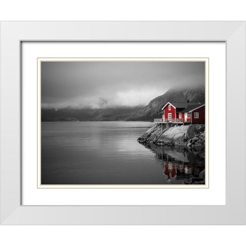 Fishing huts on the waterfront, Lofoten, Norway White Modern Wood Framed Art Print with Double Matting by Frank, Assaf
