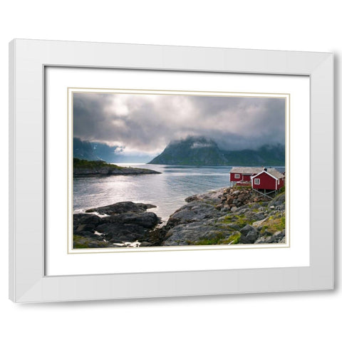 Fishing huts on the waterfront, Lofoten, Norway White Modern Wood Framed Art Print with Double Matting by Frank, Assaf