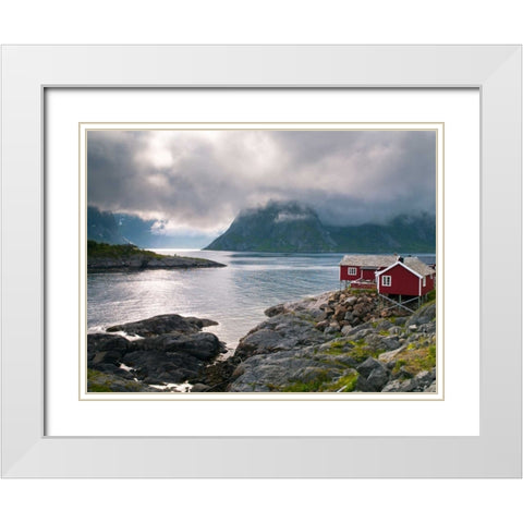 Fishing huts on the waterfront, Lofoten, Norway White Modern Wood Framed Art Print with Double Matting by Frank, Assaf