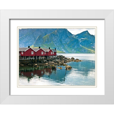 Fishing huts on the waterfront, Lofoten, Norway White Modern Wood Framed Art Print with Double Matting by Frank, Assaf