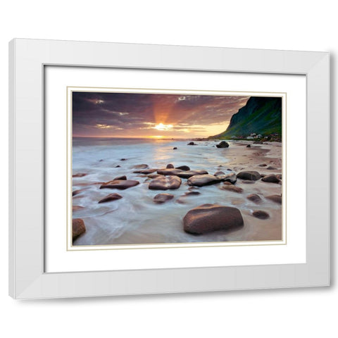 Rocky coastline, Lofoten, Norway White Modern Wood Framed Art Print with Double Matting by Frank, Assaf