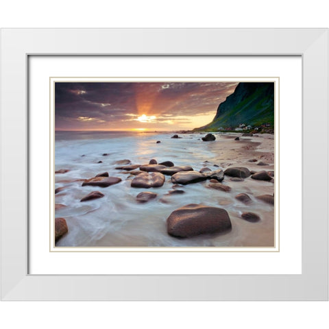Rocky coastline, Lofoten, Norway White Modern Wood Framed Art Print with Double Matting by Frank, Assaf