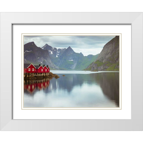 Fishing huts on the waterfront, Lofoten, Norway White Modern Wood Framed Art Print with Double Matting by Frank, Assaf