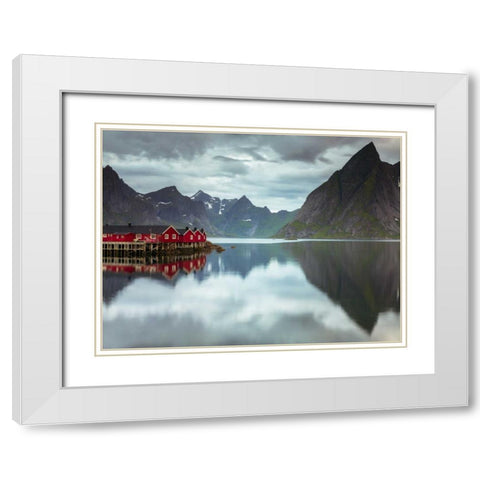 Fishing huts on the waterfront, Lofoten, Norway White Modern Wood Framed Art Print with Double Matting by Frank, Assaf
