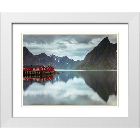 Fishing huts on the waterfront, Lofoten, Norway White Modern Wood Framed Art Print with Double Matting by Frank, Assaf