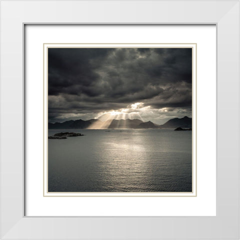 Sunset of Norwegian fjord-Lofoten-Norway White Modern Wood Framed Art Print with Double Matting by Frank, Assaf