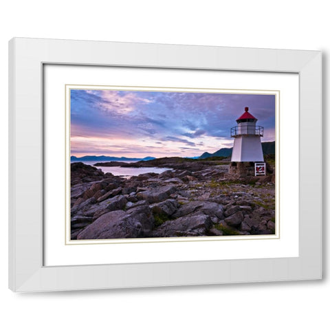 Light house on coast, Lofoten, Norway White Modern Wood Framed Art Print with Double Matting by Frank, Assaf