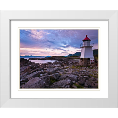 Light house on coast, Lofoten, Norway White Modern Wood Framed Art Print with Double Matting by Frank, Assaf