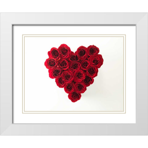 Rose flowers in heart shape White Modern Wood Framed Art Print with Double Matting by Frank, Assaf