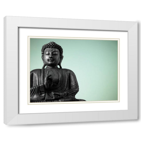 Buddha sculpture White Modern Wood Framed Art Print with Double Matting by Frank, Assaf