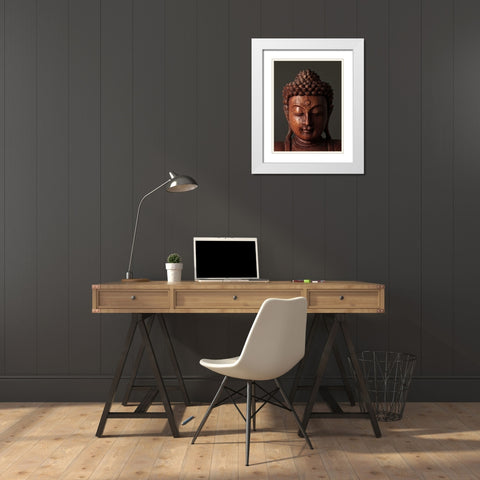 Buddha sculpture face White Modern Wood Framed Art Print with Double Matting by Frank, Assaf