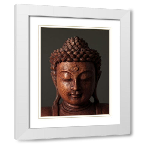 Buddha sculpture face White Modern Wood Framed Art Print with Double Matting by Frank, Assaf