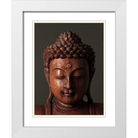 Buddha sculpture face White Modern Wood Framed Art Print with Double Matting by Frank, Assaf
