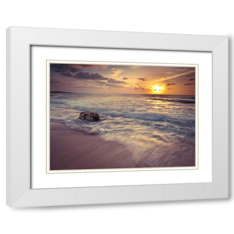 Beach at sunset White Modern Wood Framed Art Print with Double Matting by Frank, Assaf
