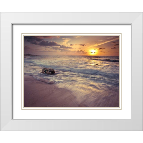 Beach at sunset White Modern Wood Framed Art Print with Double Matting by Frank, Assaf