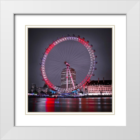 London Eye at night White Modern Wood Framed Art Print with Double Matting by Frank, Assaf