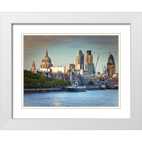 London skyline over the river Thames White Modern Wood Framed Art Print with Double Matting by Frank, Assaf