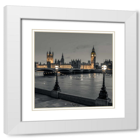 Houses of parliament over the river Thames White Modern Wood Framed Art Print with Double Matting by Frank, Assaf