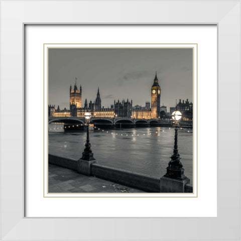 Houses of parliament over the river Thames White Modern Wood Framed Art Print with Double Matting by Frank, Assaf