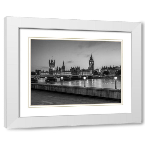 Houses of parliament over the river Thames White Modern Wood Framed Art Print with Double Matting by Frank, Assaf