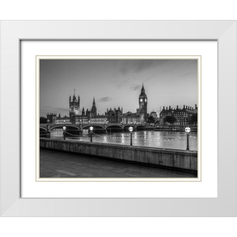 Houses of parliament over the river Thames White Modern Wood Framed Art Print with Double Matting by Frank, Assaf