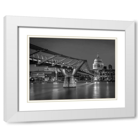 The Millennium bridge and St Pauls cathedral in London, UK White Modern Wood Framed Art Print with Double Matting by Frank, Assaf