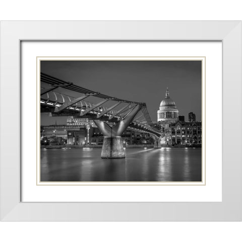 The Millennium bridge and St Pauls cathedral in London, UK White Modern Wood Framed Art Print with Double Matting by Frank, Assaf