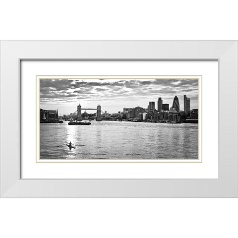 London skyline over river Thames White Modern Wood Framed Art Print with Double Matting by Frank, Assaf