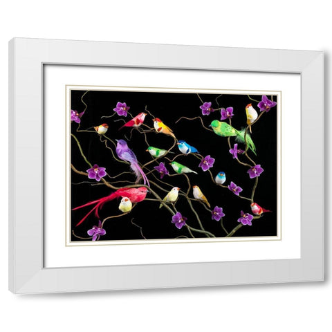 Fake birds on branches White Modern Wood Framed Art Print with Double Matting by Frank, Assaf