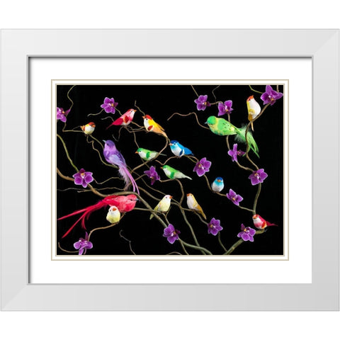 Fake birds on branches White Modern Wood Framed Art Print with Double Matting by Frank, Assaf