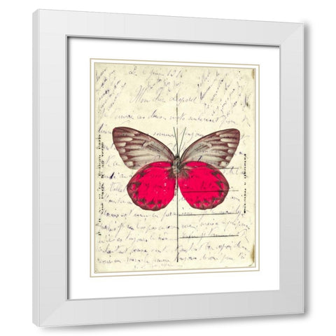 Handwritten old postcard with butterfly White Modern Wood Framed Art Print with Double Matting by Frank, Assaf