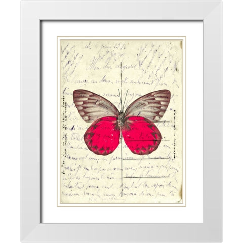 Handwritten old postcard with butterfly White Modern Wood Framed Art Print with Double Matting by Frank, Assaf