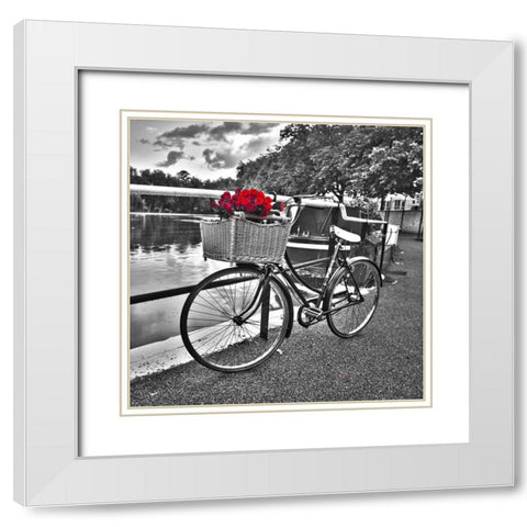 Bicycles with flowers White Modern Wood Framed Art Print with Double Matting by Frank, Assaf