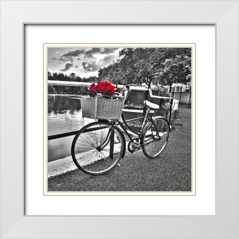 Bicycles with flowers White Modern Wood Framed Art Print with Double Matting by Frank, Assaf