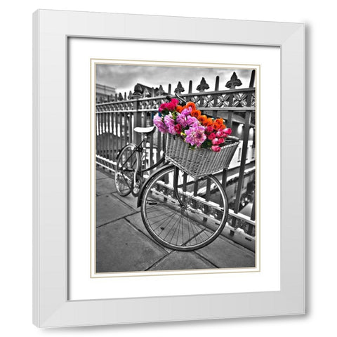 Bicycles with flowers White Modern Wood Framed Art Print with Double Matting by Frank, Assaf
