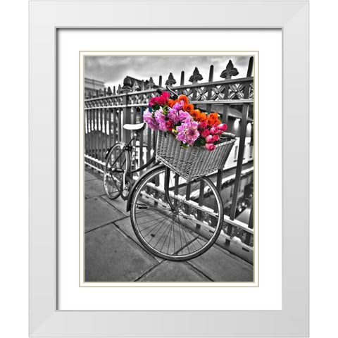 Bicycles with flowers White Modern Wood Framed Art Print with Double Matting by Frank, Assaf
