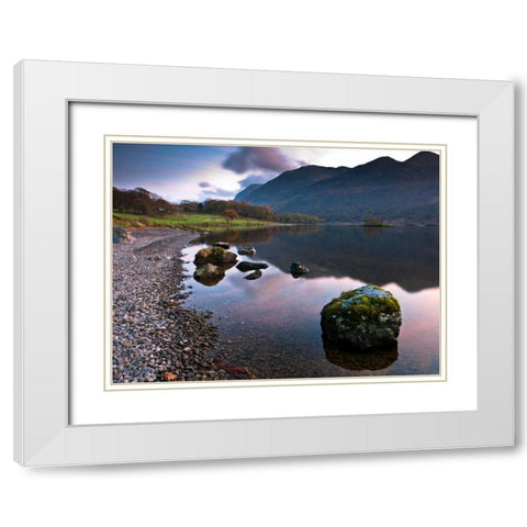 Rocks and still lake White Modern Wood Framed Art Print with Double Matting by Frank, Assaf