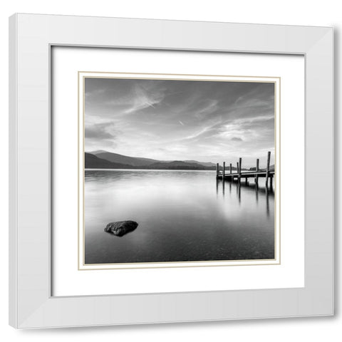 Pier on still lake White Modern Wood Framed Art Print with Double Matting by Frank, Assaf