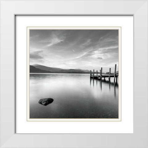 Pier on still lake White Modern Wood Framed Art Print with Double Matting by Frank, Assaf