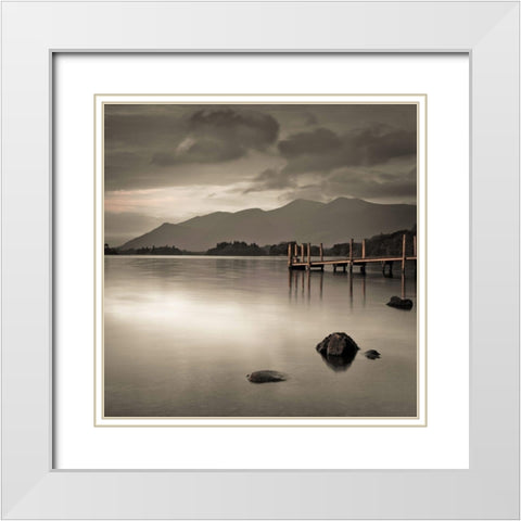 Pier on still lake White Modern Wood Framed Art Print with Double Matting by Frank, Assaf