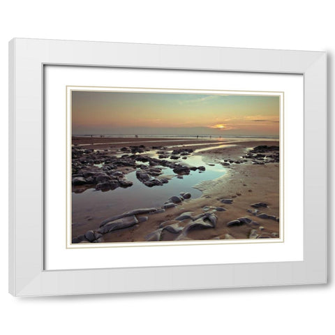 Rock pools on the beach at dusk White Modern Wood Framed Art Print with Double Matting by Frank, Assaf